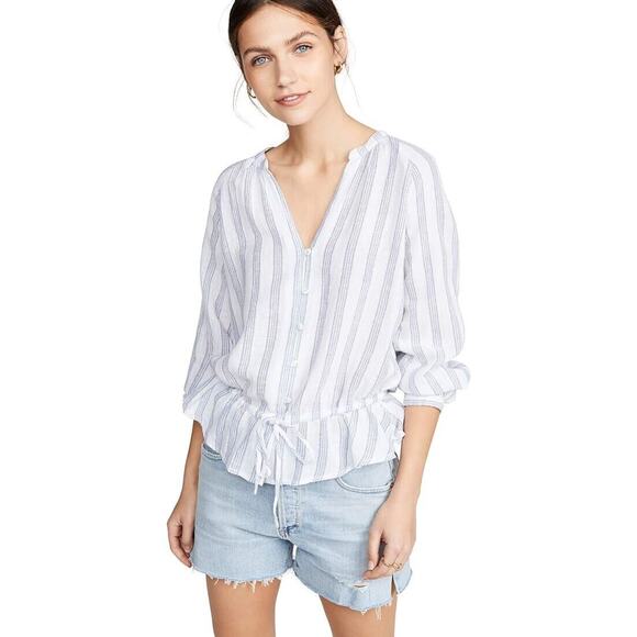 Rails Marti Cayman Stripe Blouse Lightweight Linen Button Up Tie Waist Size S - Picture 7 of 16